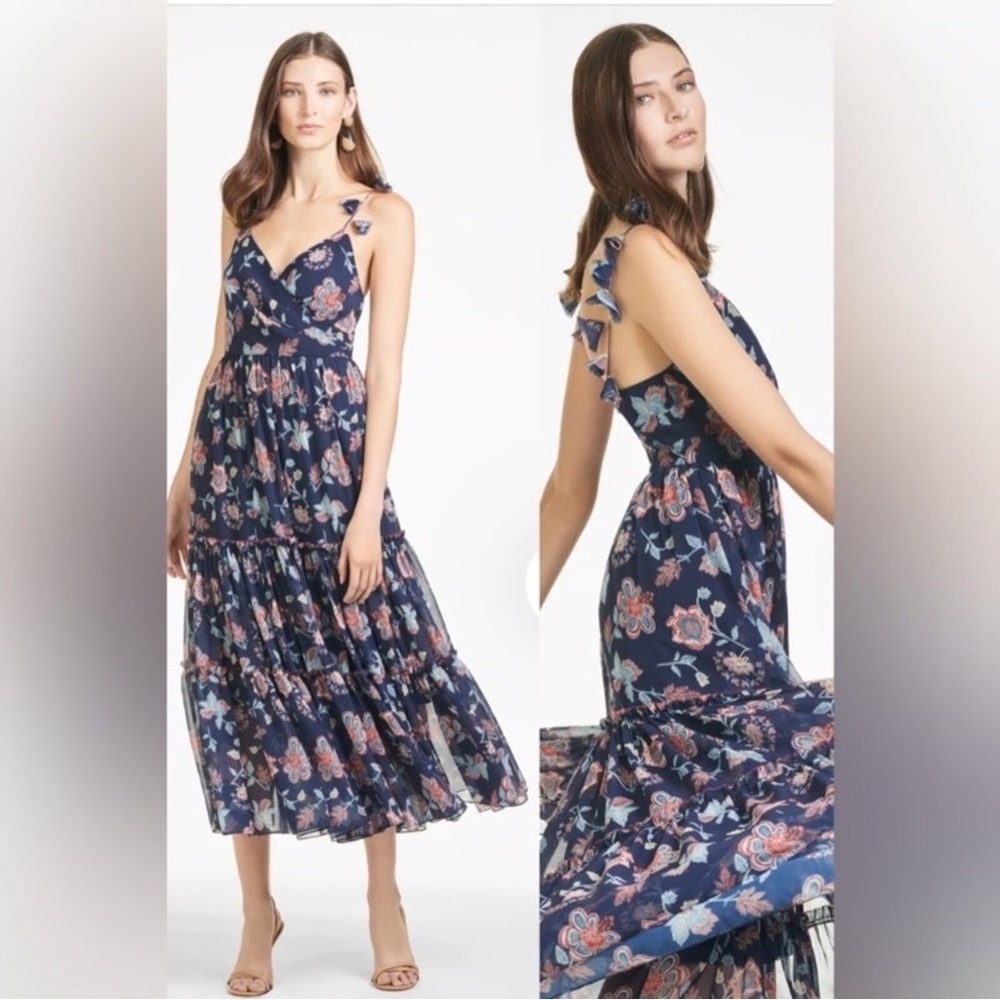 Anthropologie Sachin And Babi Floral Navy Blue Midi Dress